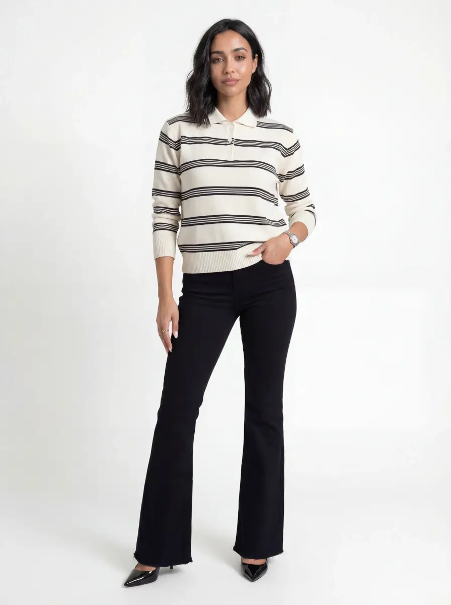 بلوزة سترايب بولو ابيض