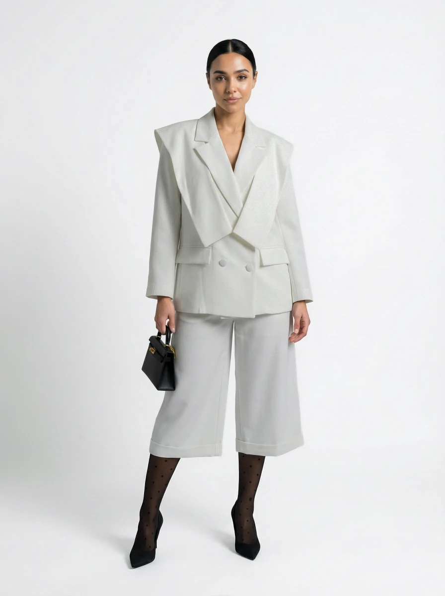 طقم بليزر وبنطال كولوت أبيض