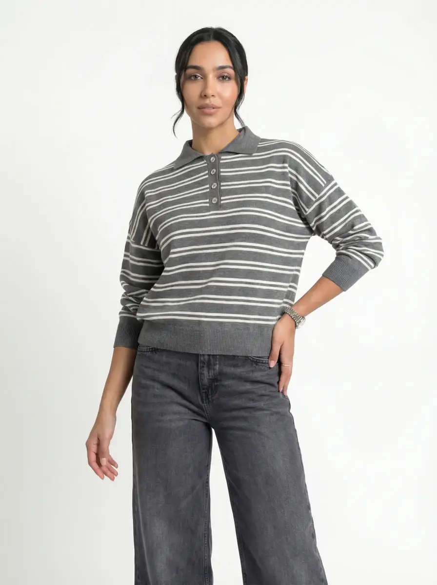 بلوزة سترايب بولو أوليف