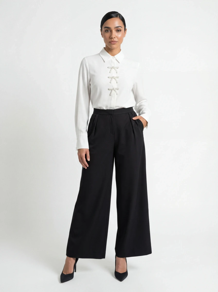 بنطال أسود واسع كلاسيك