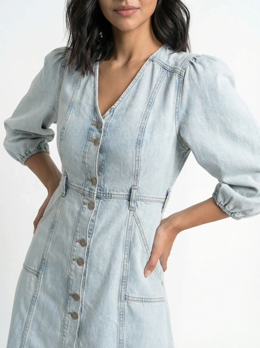 فستان جينز ميدي بأزرار