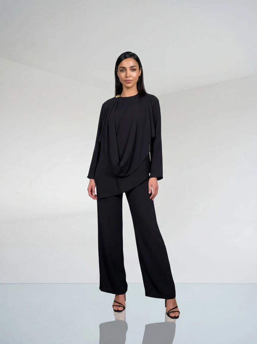 طقم بلوزة وبنطال أسود أنيق