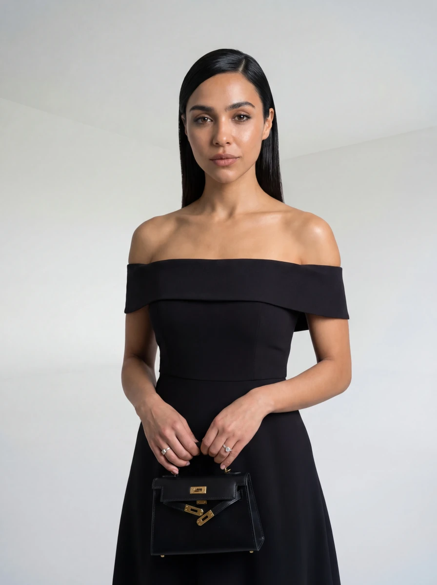 فستان ميدي أوف شولدر أسود