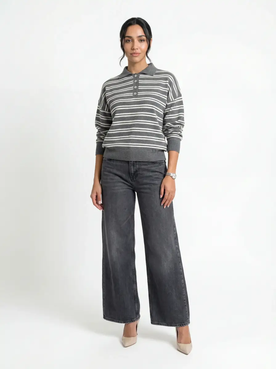 بلوزة سترايب بولو أوليف