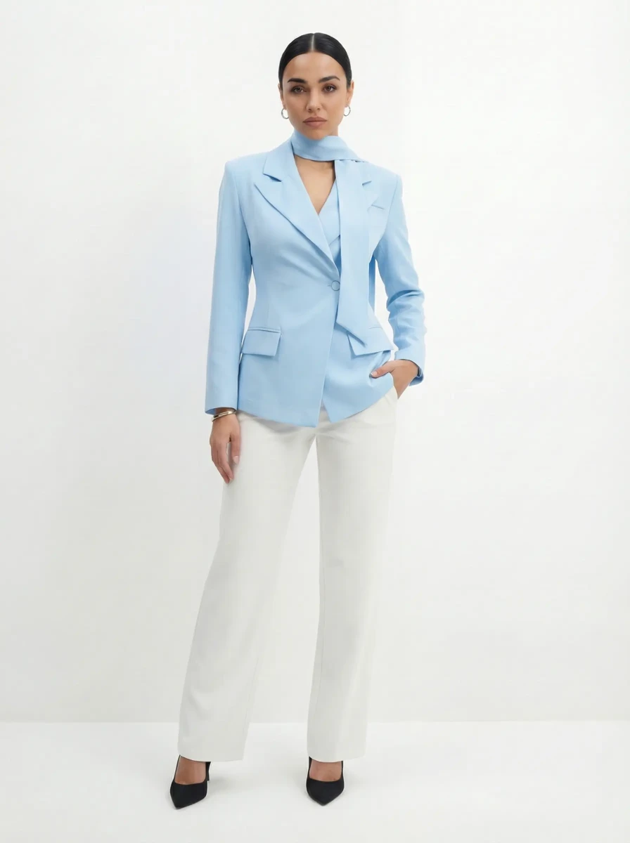 بليزر أزرق سماوي بوشاح